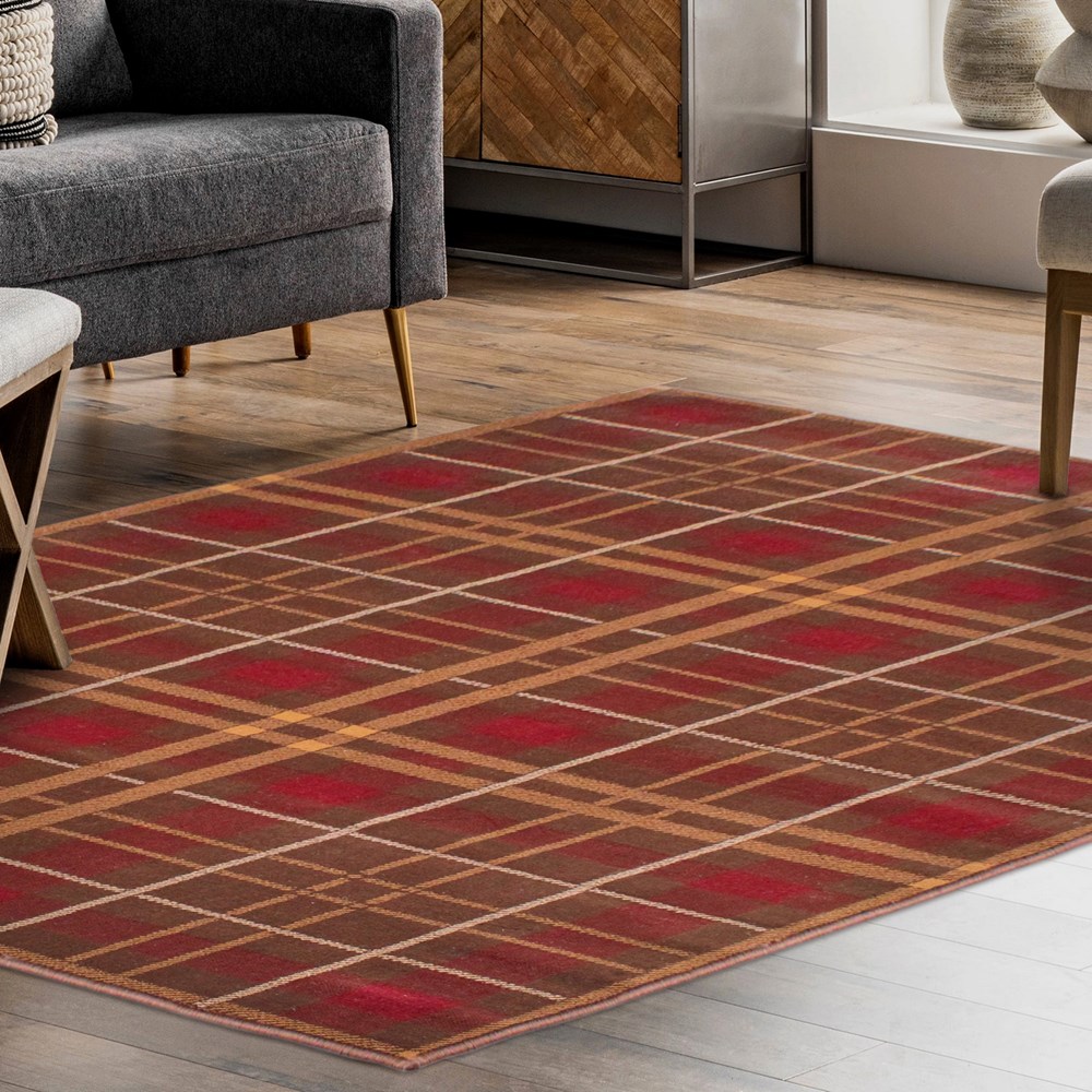 Tartan Check Modern Rugs in Brown